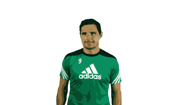 a man wearing a green adidas shirt with the number 9 on it