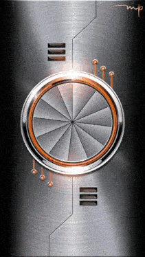 a metal item with a circular design and the letter mp on the bottom right