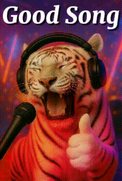 a tiger wearing headphones and giving a thumbs up