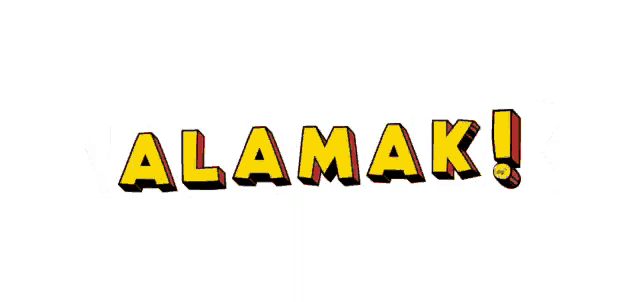 the word alamak is written in yellow and red