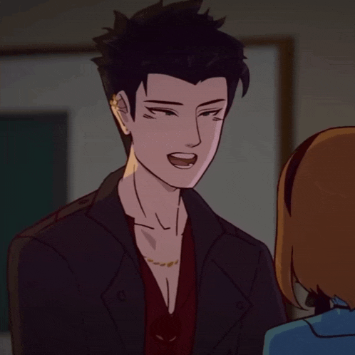a cartoon of a man in a suit talking to another person