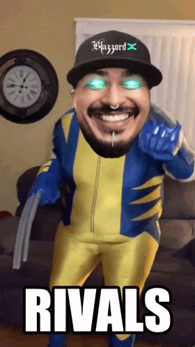 a cartoon of a man in a wolverine costume with the words rivals below him