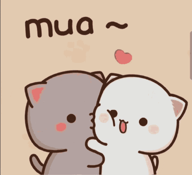a couple of cartoon cats hugging with the word mua written on the bottom