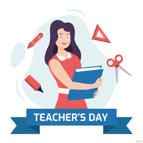 a woman is holding a book with a teacher 's day ribbon