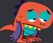 a cartoon of a dinosaur with a sad look on its face