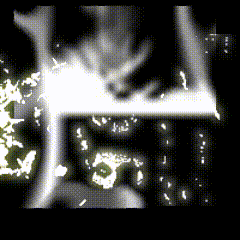 a black and white image with a few white dots