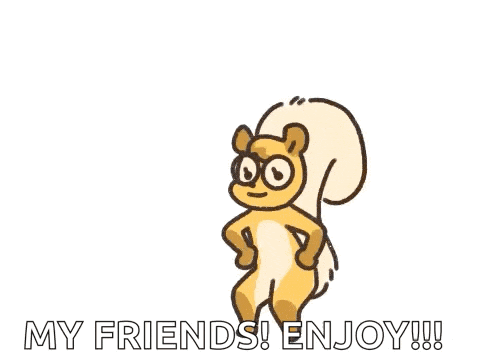 a cartoon squirrel is standing in front of a sign that says saturday my friends enjoy