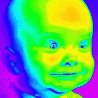 a baby 's face is displayed in a colorful image