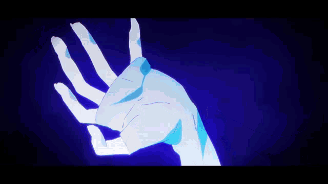 a cartoon character with white hair and blue wings is in a dark room