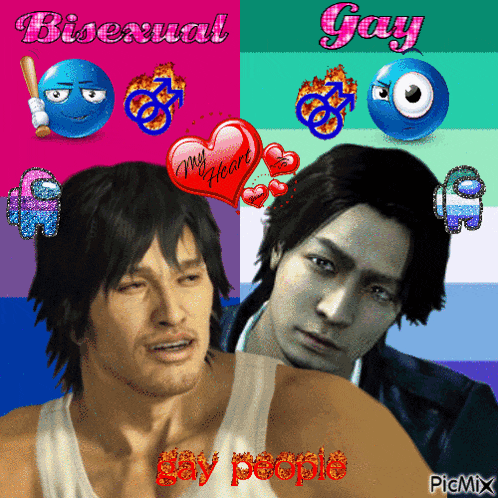 a picture of two men with the words bisexual gay and gay people on it