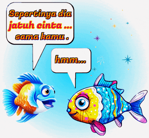 a cartoon fish is talking to another fish with a speech bubble that says hmm