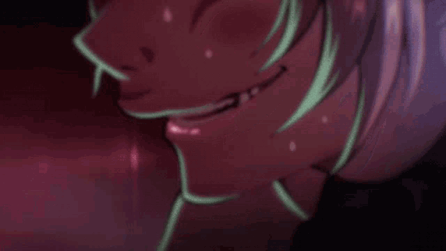 a close up of a person 's face with pink bubbles coming out of her mouth