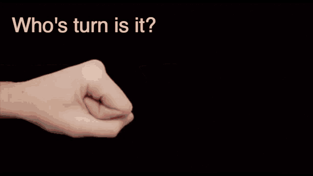 a finger pointing to the right with the words who 's turn is it behind it