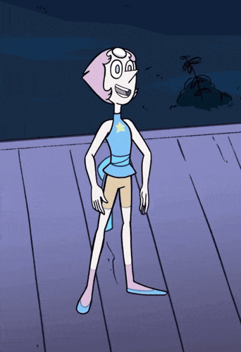 a cartoon of a pearl standing on a wooden deck