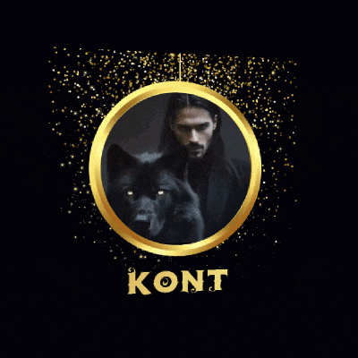 a man standing next to a black wolf in a gold circle with the word tiox written below him