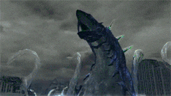 a dragon with green horns is floating in the air