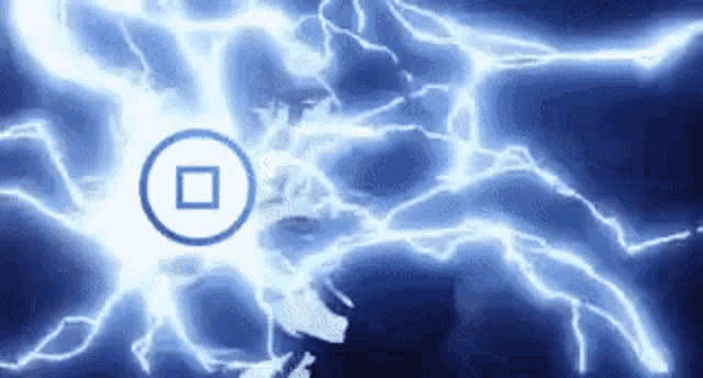 a circle with a square in the middle is surrounded by lightning bolts .