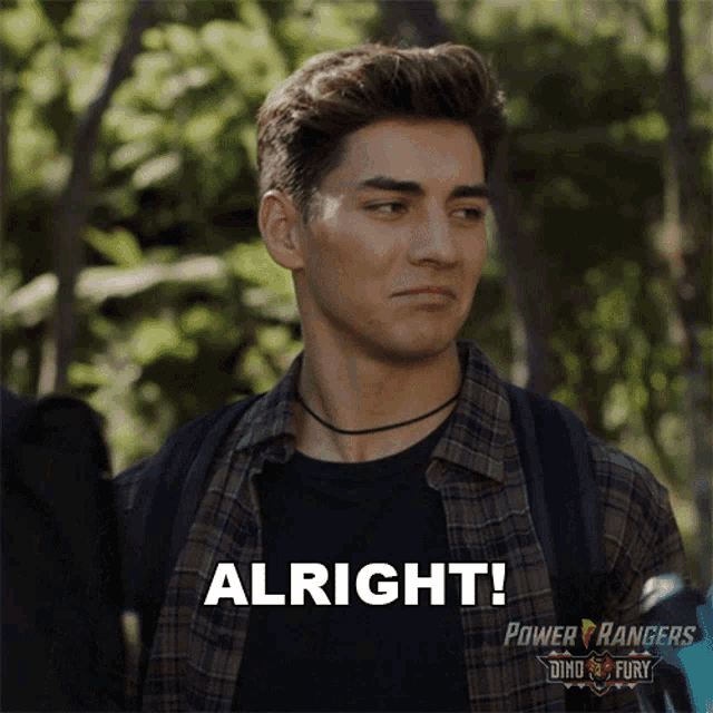 a man in a plaid shirt says alright in a power rangers ad