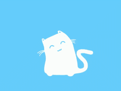 a white cat on a blue background with a tail