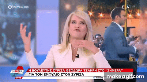 a woman is on a news channel with a man behind her