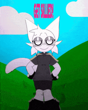 a cartoon drawing of a white cat with the words get silly written above it