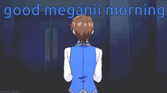 a pixel art of a man with the words " good meganii morning " on his chest
