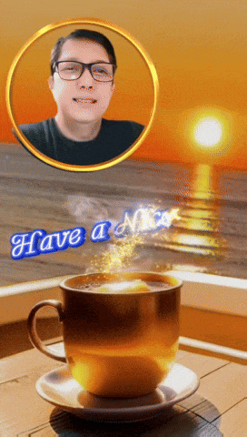 a picture of a man and a cup of coffee with the words " have a nice "