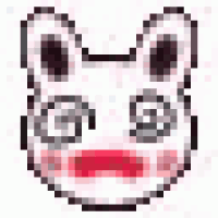a pixel art drawing of a cat 's face with a sad expression .