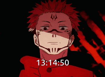 a cartoon of a man with red hair and the time 13:58