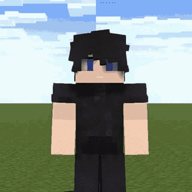 a minecraft character wearing a black shirt with a s on it