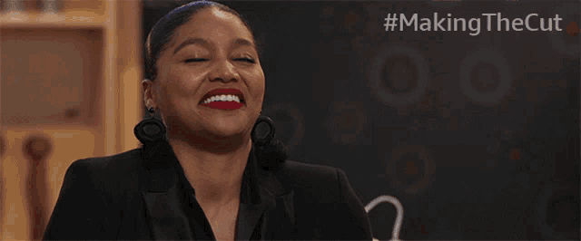 a woman is smiling and says thank you