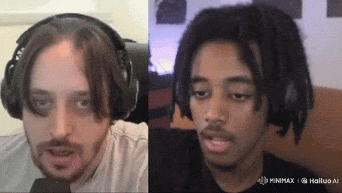 a man wearing headphones next to another man