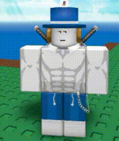 a roblox character is wearing a blue hat and blue shorts .