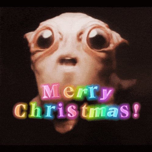 a christmas greeting card with a cartoon character and the words merry christmas on it