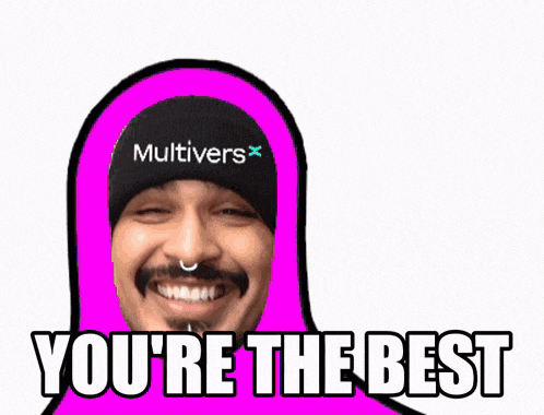 a man wearing a hat that says multiverse on it