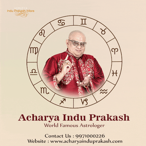 an advertisement for a famous astrologer named acharya indu prakash