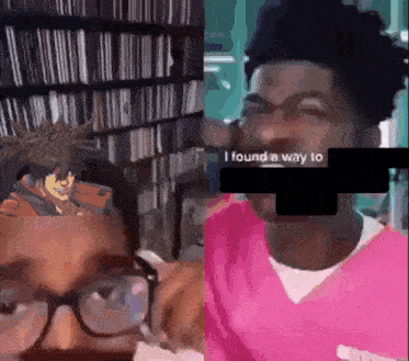 a man in a pink shirt is talking to another man