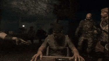 a man in a wheelchair is holding a gun with the words you shoot g.i.i. you shoot