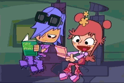 a cartoon of a girl reading a book called ' a fairy '
