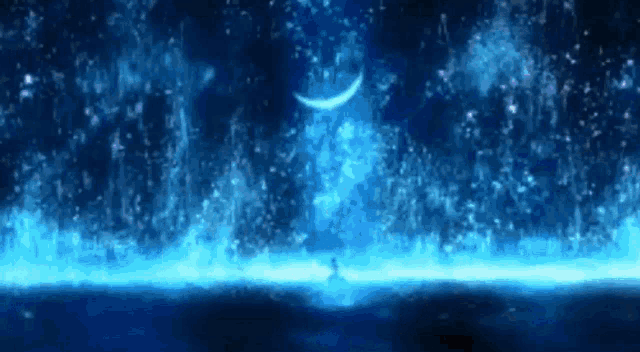 a blue background with a crescent moon in the middle