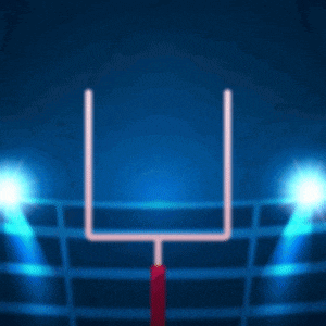 a cartoon penguin is standing in front of a football on a field