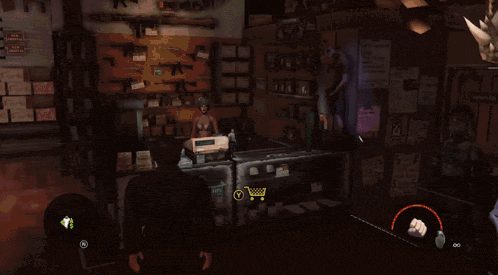 a blurry picture of a man in a store with a sign that says ' a ' on it