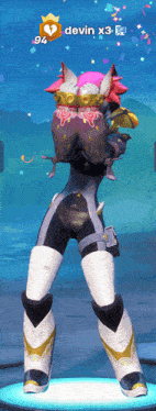 a video game character with the name devin x3 on the top