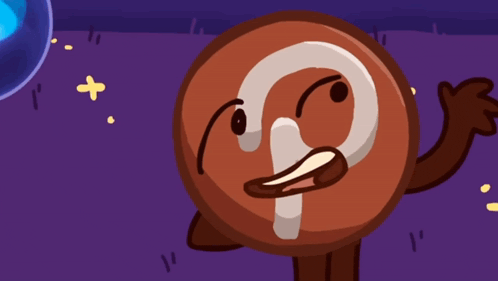 a cartoon character with the letter p on its face