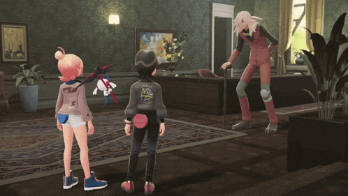 a video game scene with a girl wearing a sweatshirt that says nintendo
