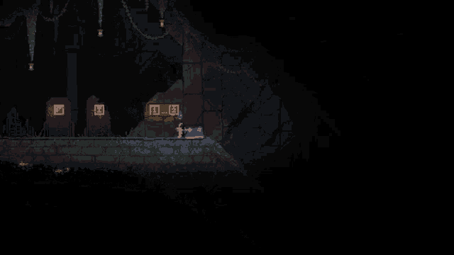 a pixel art drawing of a person in a dark room with a light that says i on it