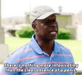 a man wearing a hat and a blue shirt says there is nothing more intoxicating than the clear absence of a penis .