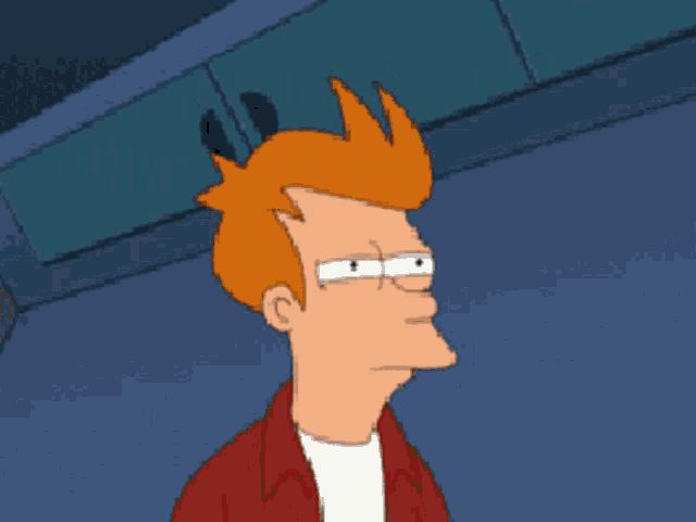 fry from futurama is making a funny face and has horns on his head