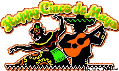 a happy cinco de mayo graphic with a man playing a guitar