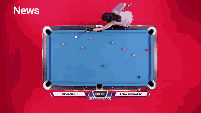 a pool table with a sign that says news